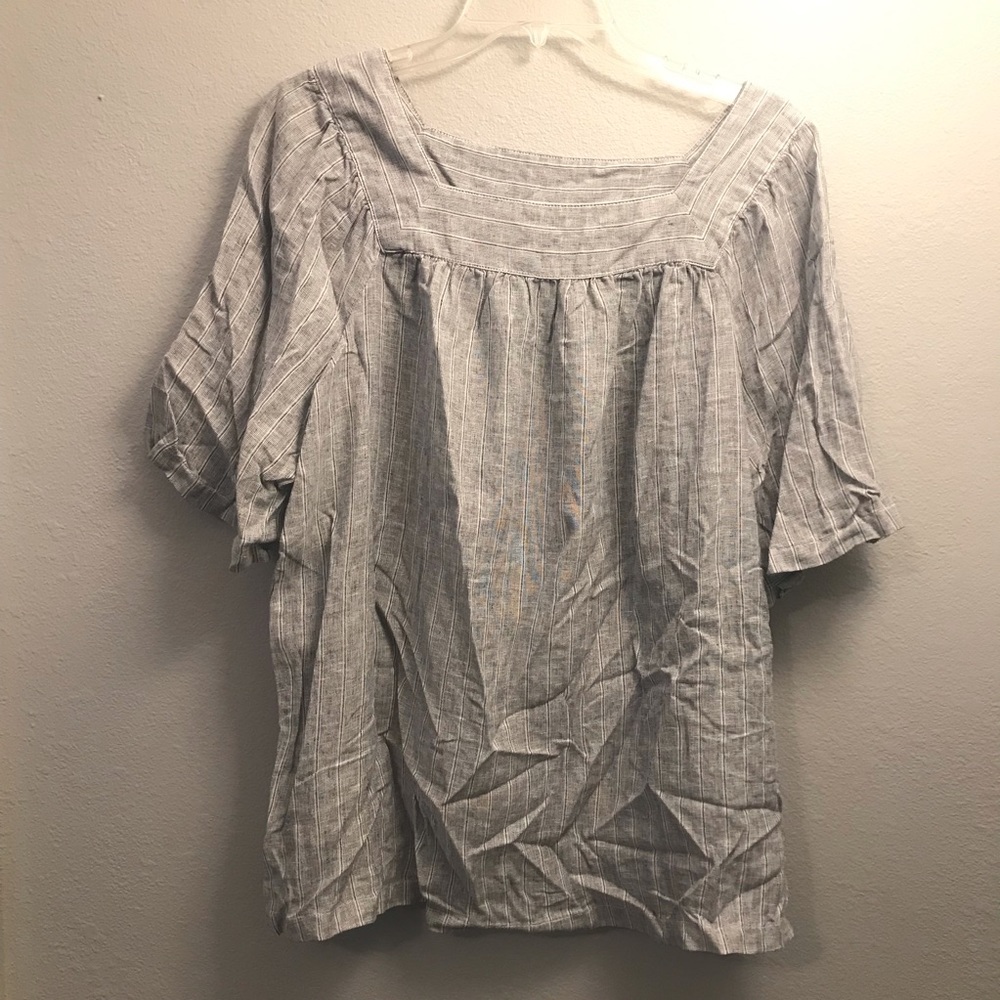 Caffe Marrakesh blue/ grey striped linen blouse